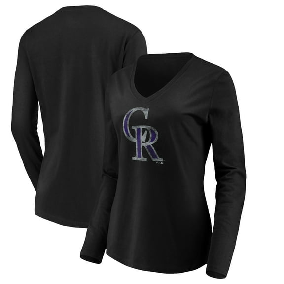 Women's Black Colorado Rockies Core Distressed Team Long Sleeve T-Shirt