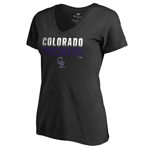 Women's Black Colorado Rockies Fade Out V-Neck T-Shirt