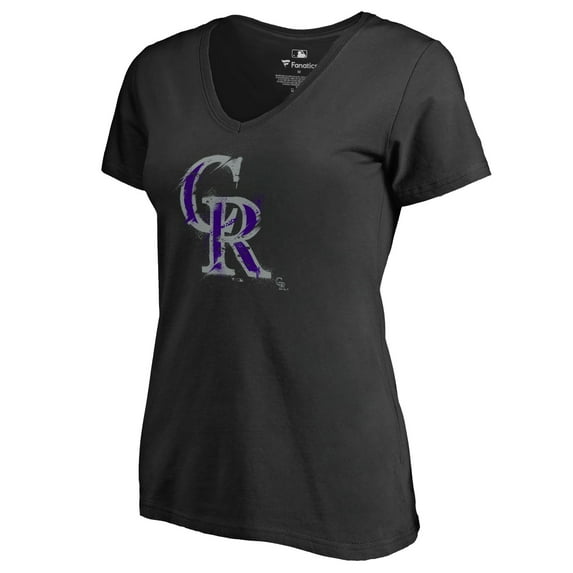Women's Black Colorado Rockies Splatter Logo V-Neck T-Shirt