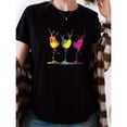 thumbnail image 1 of Women's Black Colorful Wine Glasses Graphic Tee Plus Size S-5XL, Artistic Printed T-Shirt, Casual Oversized Top for Wine & Art Lovers, 1 of 5