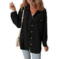 thumbnail image 1 of Women's Black Corduroy Flap Pocket Button Up Shacket - Cozy and Stylish Outerwear | [ZhiHiMeRi] | (US 20-22)2XL, 1 of 7