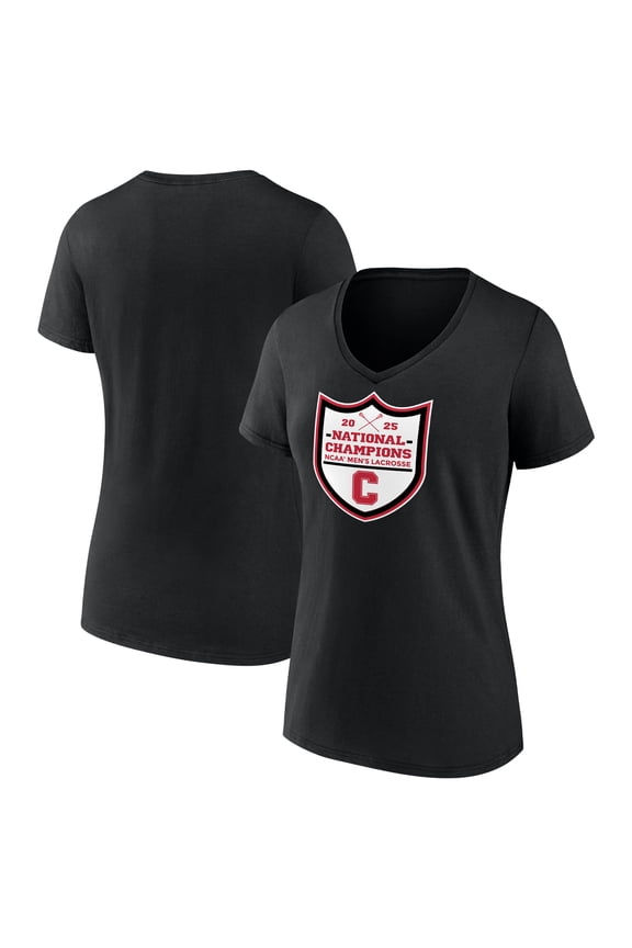 Women's Black Cornell Big Red 2025 NCAA Men's Lacrosse National Champions V-Neck T-Shirt