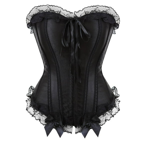 Women's Black Corset Gothic Vintage Bodycon Tube tops bow Knot Fishbone Tank Tops Lace Trim Medieval Court Bodice