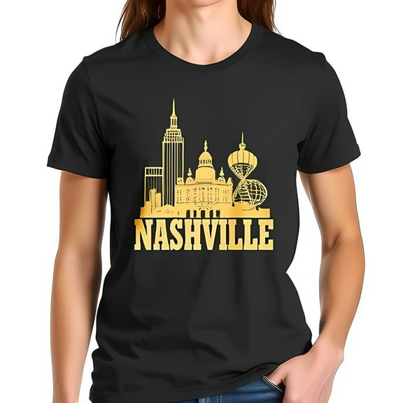 Women’s Black Crew Neck Shirt With Gold City Inspired Graphic Design