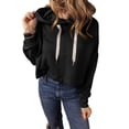 thumbnail image 1 of Women's Black Cropped Hoodie with Drop Shoulder and Adjustable Drawstring | [ZhiHiMeRi] | (US 12-14)L, 1 of 10