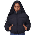 thumbnail image 1 of Women's Black Cropped Puffer Jacket Fashion Winter Warm Quilted Coat, 1 of 7