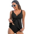 thumbnail image 1 of Women's Black Crossed V Neck Adjustable Strap Babydoll Tankini Top for Beach Vacation | [ZhiHiMeRi] | (US 18-20)2XL, 1 of 12
