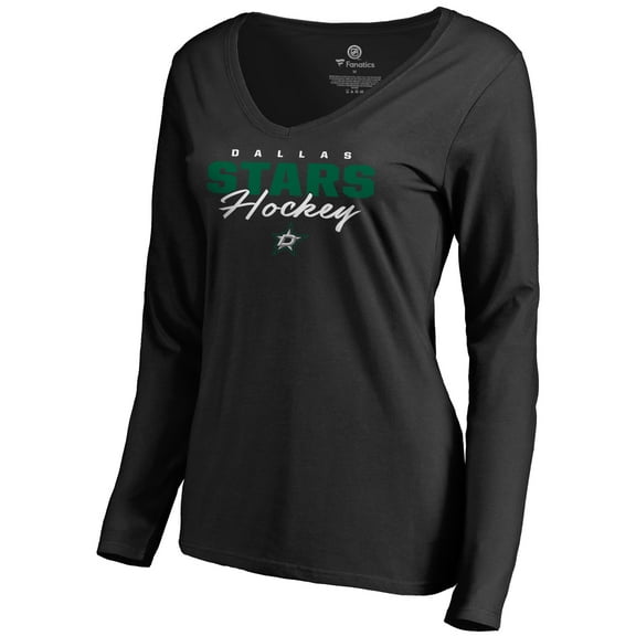 Women's Black Dallas Stars Iconic Collection Script Assist Long Sleeve V-Neck T-Shirt