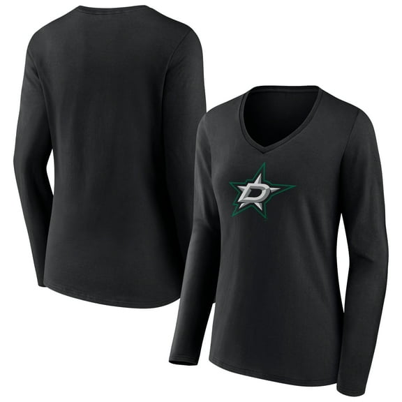 Women's Black Dallas Stars Primary Team Logo Long Sleeve V-Neck T-Shirt
