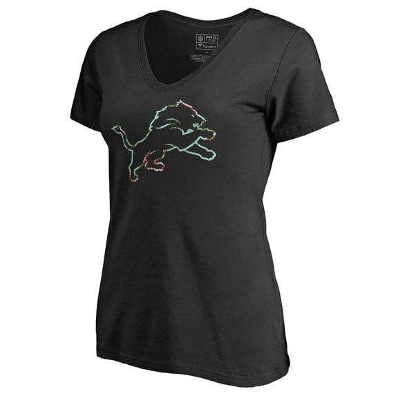 Women's Black Detroit Lions Lovely V-Neck T-Shirt