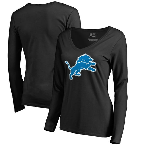 Women's Black Detroit Lions Primary Logo 2 V-Neck Long Sleeve T-Shirt