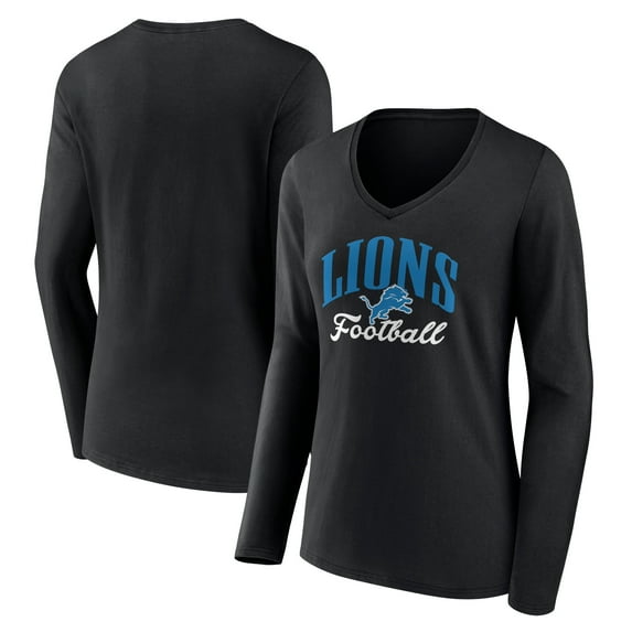 Women's Black Detroit Lions Victory Script V-Neck Long Sleeve T-Shirt