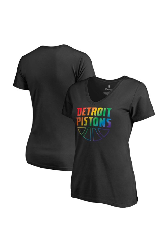 Women's Black Detroit Pistons Team Pride Wordmark V-Neck T-Shirt