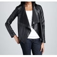 thumbnail image 1 of Women's Black Draped Lapel Leather Jacket ST0328, 1 of 3