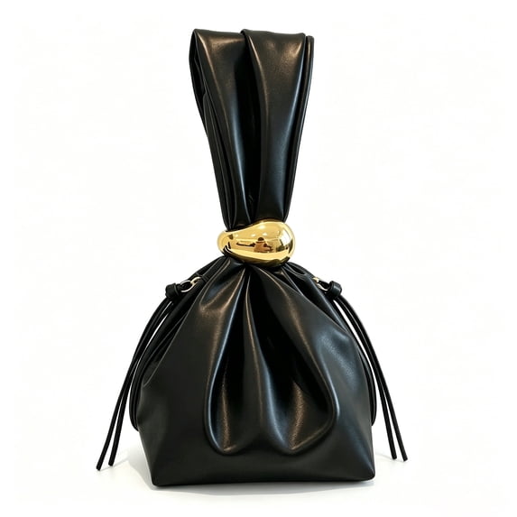 REMANLAND Women's Satin Evening Drawstring Pouch Bag, Black