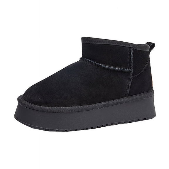 Women's Black Faux Fur Lined Suede Ankle Snow Boots for Winter Comfort - [ZhiHiMeRi] | (US 6)37
