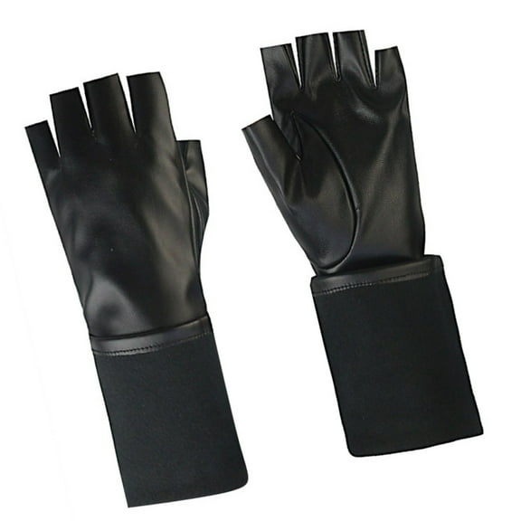 Women’s Black Faux Leather Fingerless Gloves Long Arm Warmer For Halloween Dance Costume Accessories