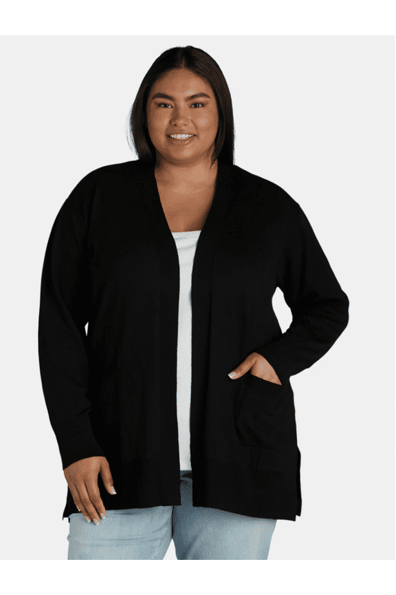Women's Black Fine Gauge Cardigan Sweater, 1X