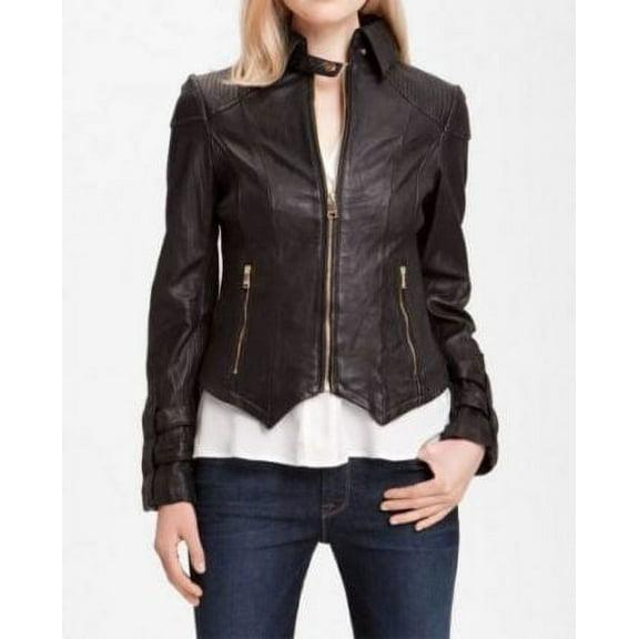 Women's Black Fitted Leather Jacket ST0261