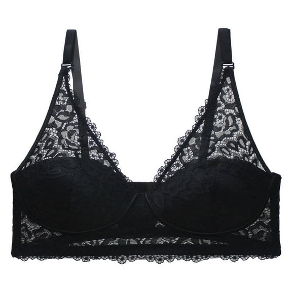 Women's Black Floral Lace No Wire Bra Black 40C