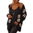 thumbnail image 1 of Women's Black Floral Print Knitted Open Front Loose Cardigan - [ZhiHiMeRi] | (US 12-14)L, 1 of 10