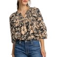 thumbnail image 1 of Women's Black Floral Shirred Yoke Boho Blouse with Bracelet Sleeves - [ZhiHiMeRi] | (US 16-18)XL, 1 of 12