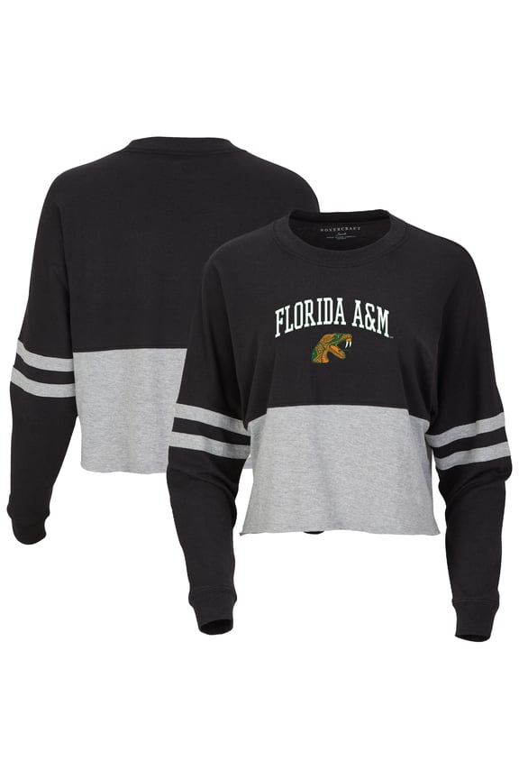 Women's Black Florida A&M Rattlers Oversized Cropped Retro Long Sleeve T-Shirt