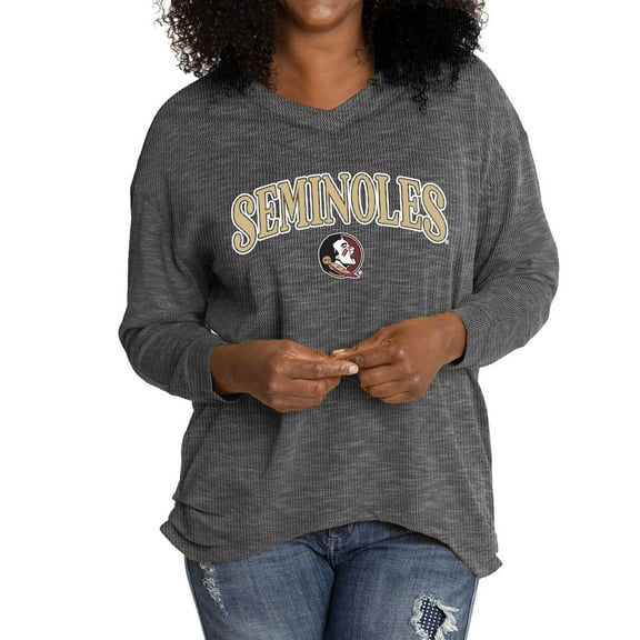 Women's Black Florida State Seminoles Oversized Bailey Long Sleeve V-Neck Tri-Blend Tunic