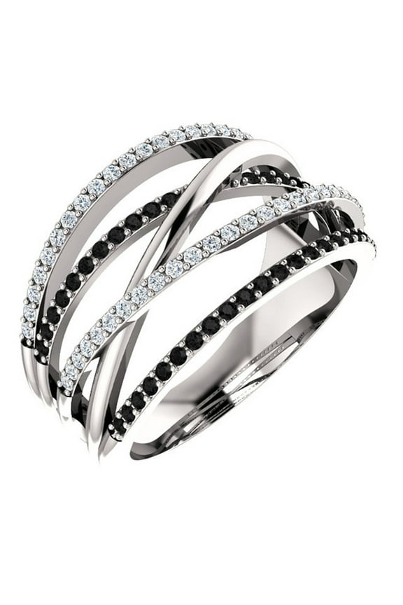 New Women's Black Gem Ring Cubic Zirconia Rings Diamond Multi Row Ring