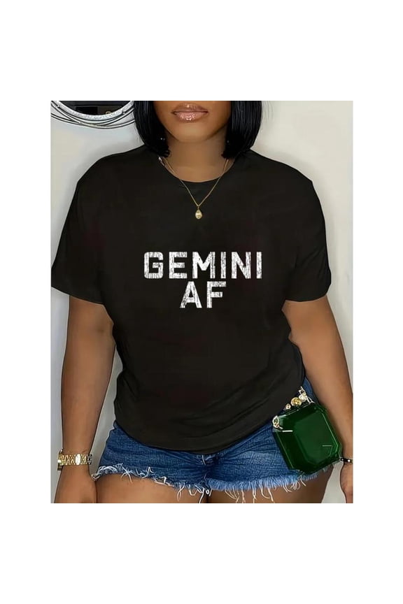 Women's Black "Gemini AF" Zodiac Graphic Tee, Stylish Printed T-Shirt, Casual Oversized Top for Zodiac Enthusiasts & Trendy Style Lovers