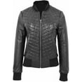 thumbnail image 1 of Women's Black Genuine Lambskin Bomber Quilted Leather Jacket Motorcycle Biker Leather Jacket W321, 1 of 3