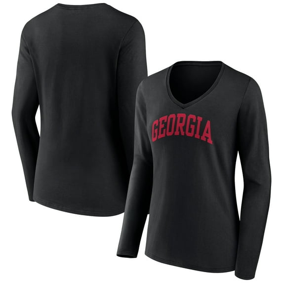 Women's Black Georgia Bulldogs Basic Arch Long Sleeve V-Neck T-Shirt