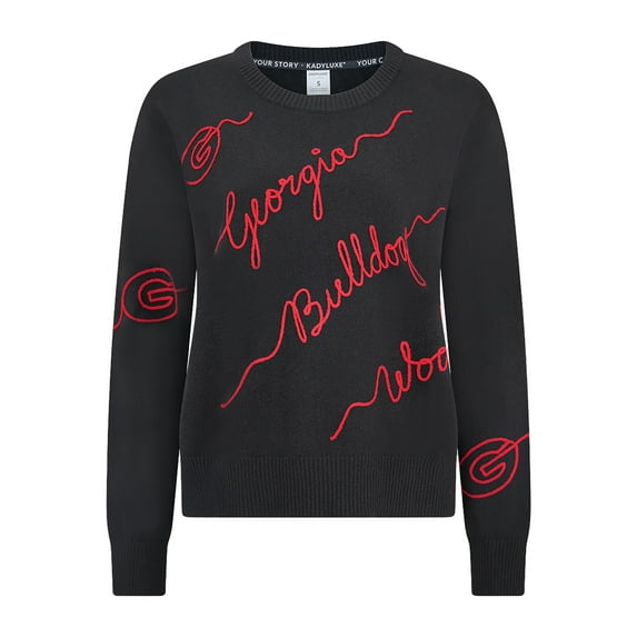 Women's Black Georgia Bulldogs Love Note Embroidered Pullover Sweater
