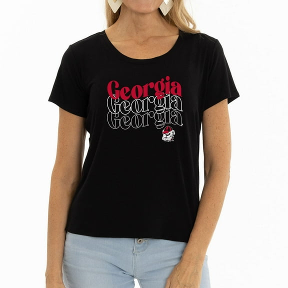Women's Black Georgia Bulldogs Scarlet Scoop Neck T-Shirt