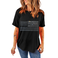 thumbnail image 1 of Women's Black Glittering Rhinestone American Flag Pattern T-Shirt, 1 of 7