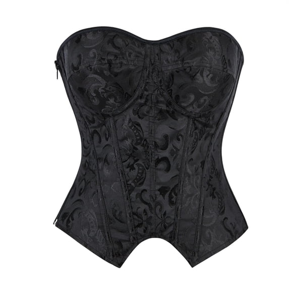 Women's Black Gothic Corset Bustier Strapless Vintage Floral Side Zipper Lace-Up Waist Trainer Evening Cropped Tops Black L