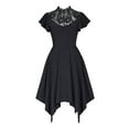 thumbnail image 1 of Women's Black Gothic Dress with Lace Collar, Vintage Asymmetrical Hemline Gothic Style Dress, 1 of 8