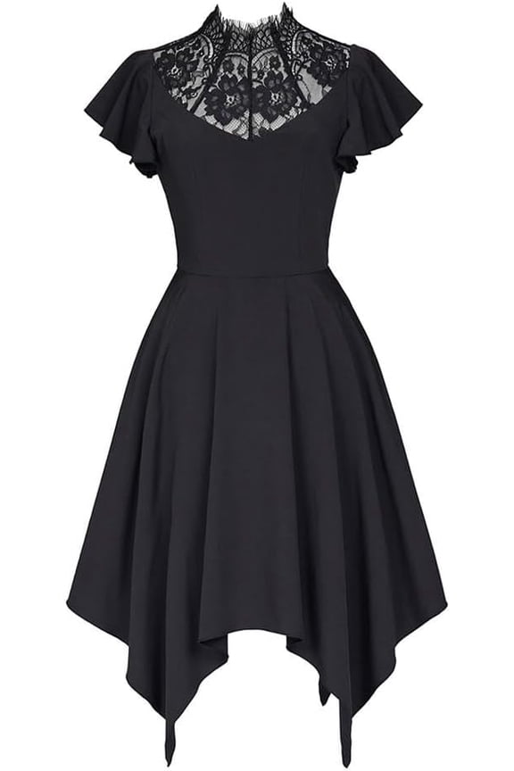 Women's Black Gothic Dresses Lace Neckline Vintage Party Dress Pirate Skater Dress