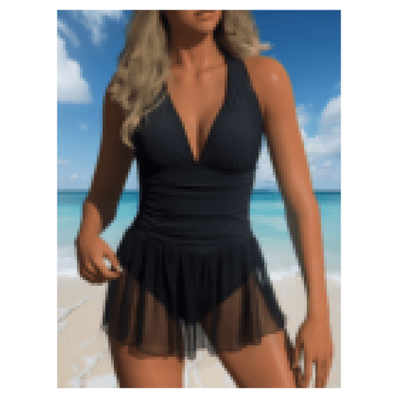 Women's Black Halter Swimsuit - Backless One Piece Sexy Bathing Suit with Tummy Control - Slim Fit Beachwear for Vacation, Pool, and Summer