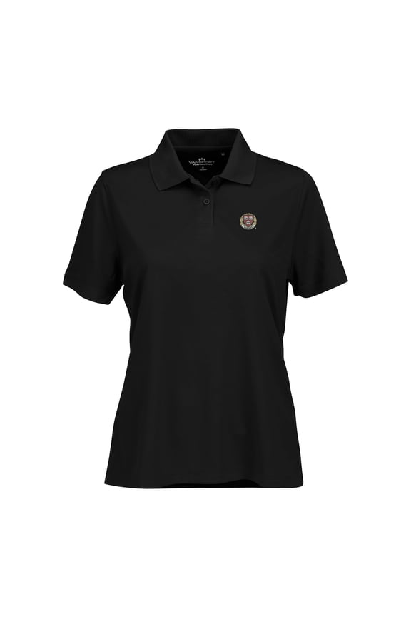 Women's Black Harvard Crimson Vansport Omega Plus Size Tech Polo
