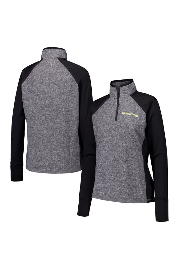 Women's Black/Heather Gray Washington Huskies Finalist Raglan Quarter-Zip Jacket