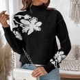 thumbnail image 1 of Women's Black High-Neck Jacquard Sweater with Floral Pattern for Autumn and Winter, 1 of 5