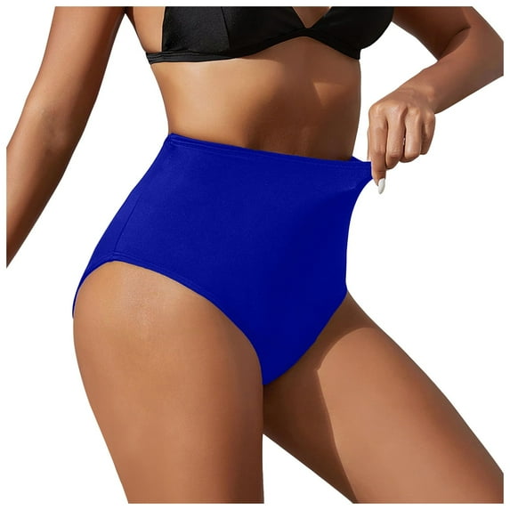 Women's Black High Waisted Bikini Bottoms - Retro Full Coverage Swimsuit with Mid Waist Design