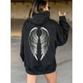 thumbnail image 1 of Women's Black Hoodie With Angel Wings Back Print - Elegant Pullover Sweatshirt For Everyday & Formal Outfits - Machine Washable Casual Women's Clothing, Versatile Fashion, Bold Statement Piece, 1 of 8