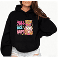 thumbnail image 1 of Women's Black Hoodie Graphic Tee "Y'all Are Nuts" with Colorful Nutcracker Festive Holiday Casual Tops S-2XL, 1 of 5