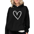 thumbnail image 1 of Women's Black Hoodie Graphic Tees Minimalist White Sketch Heart Pattern Shirts S-2XL Casual Daily Tops, 1 of 5