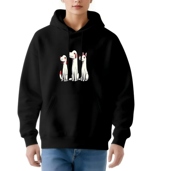Women's Black Hoodie with Cartoon Dogs Design - Long Sleeve Pullover Sweatshirt with Front Pocket & Drawstrings Relaxed Fit