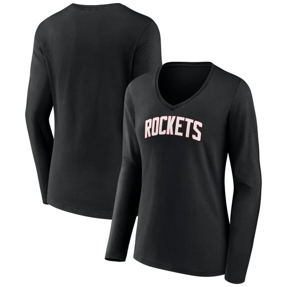 Women's Black Houston Rockets Alternate Logo V-Neck Long Sleeve T-Shirt