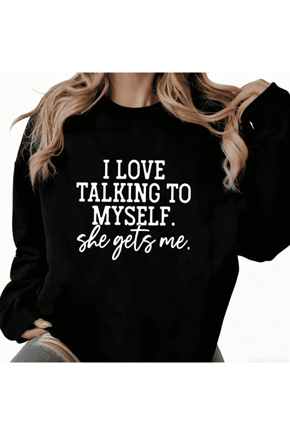 Women's Black Humorous Text Art Pattern Niche Design Trendy Loose Casual Sweatshirt S-3XL