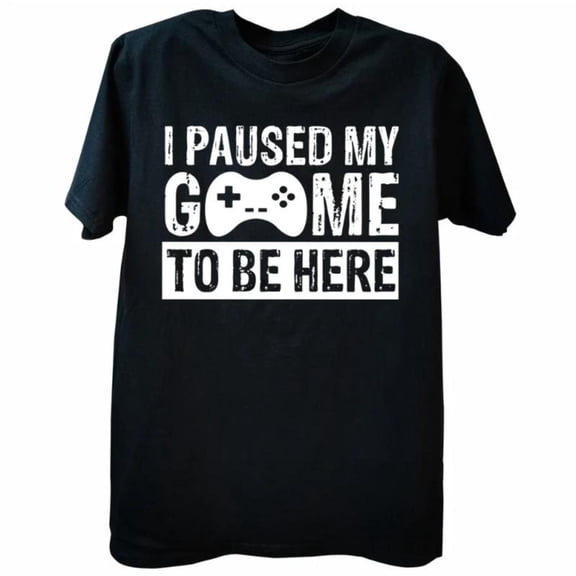 Women's Black "I Paused My Game To Be Here" Graphic Tee Plus Size S-5XL, Funny Gamer Printed T-Shirt, Casual Oversized Top for Gaming Enthusiasts